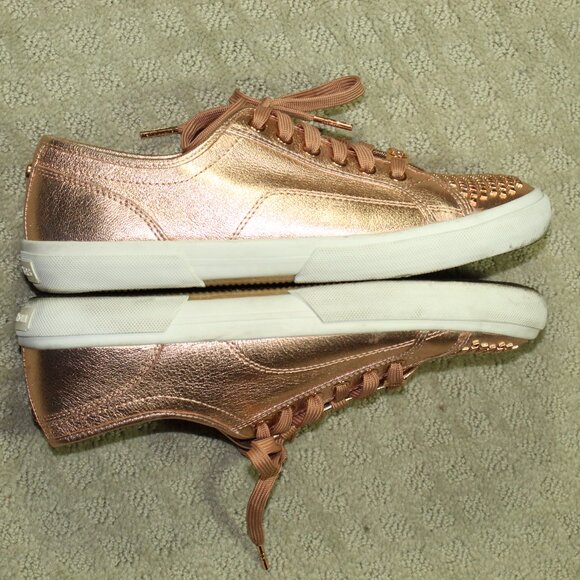 RARE! MICHAEL KORS  ROSE GOLD  STUDDED METALLIC SHINY LACE UP SNEAKERS Size 9 - Picture 5 of 7